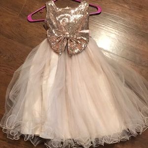 Blush and rose gold sequin flower girl dress